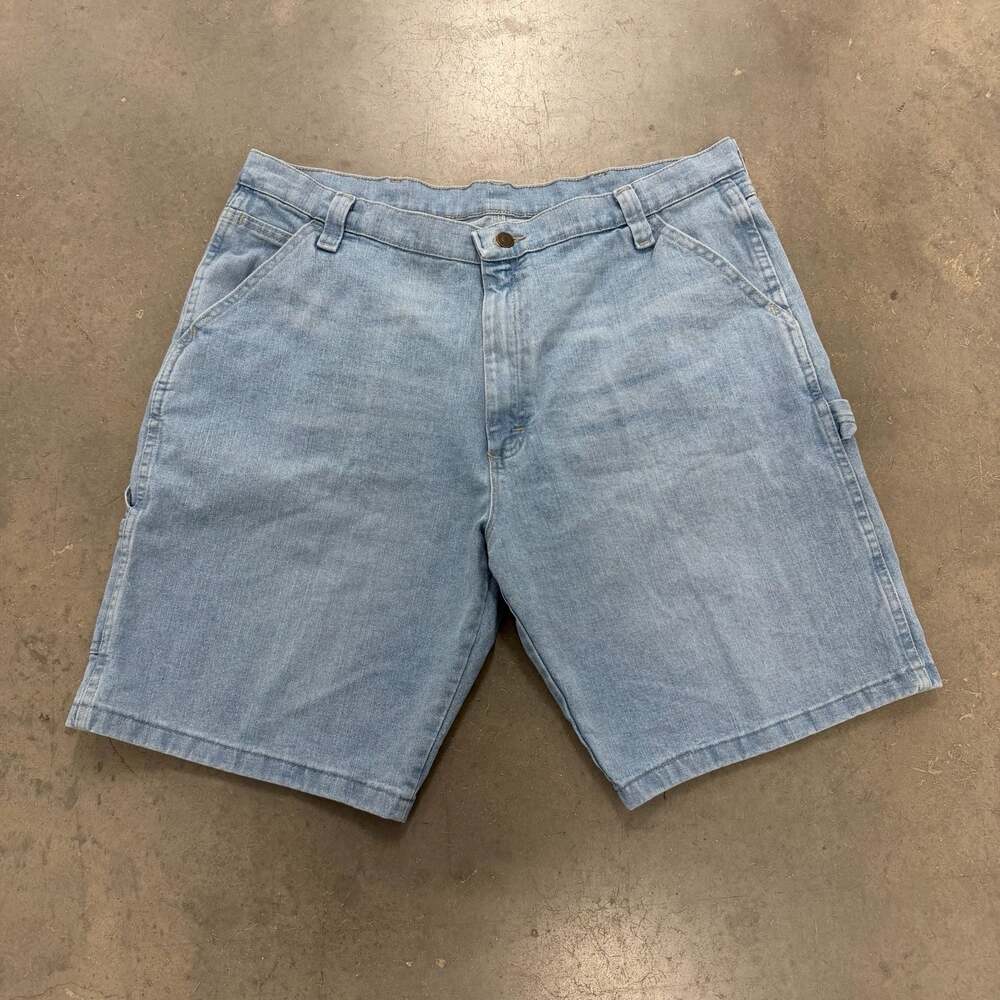 Wrangler Denim Carpenter Shorts Mens 38 Light Wash Workwear Utility Y2K
